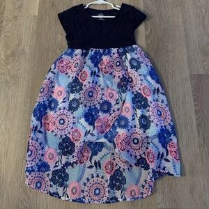 Wonder Nation Girl’s Size 6/6X Blue  Pink Fit Flare Lined Dress With Eyelet Top